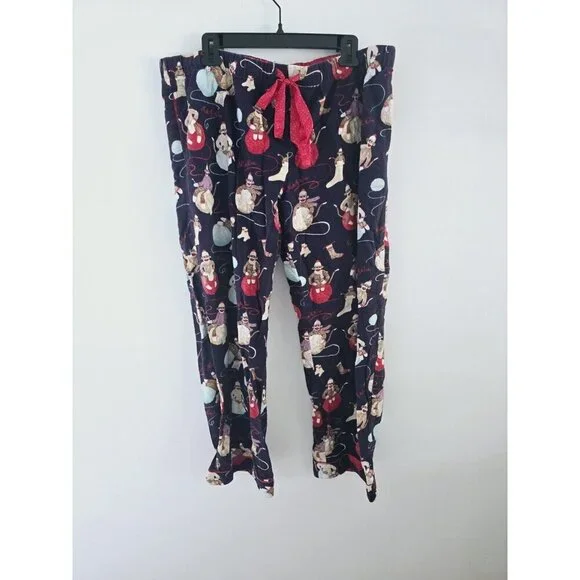 Nick & Nora Monkey Yarn Cotton Purple Flannel Christmas Sleep Pajamas Set XXL 2X - Picture 7 of 9